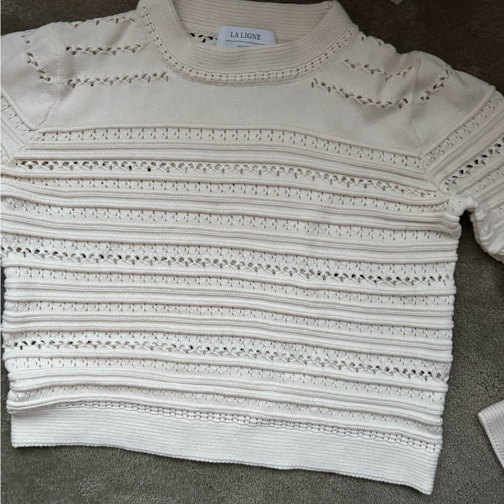 La Ligne Cream Crew Neck Sweater with Textured Geometric Design